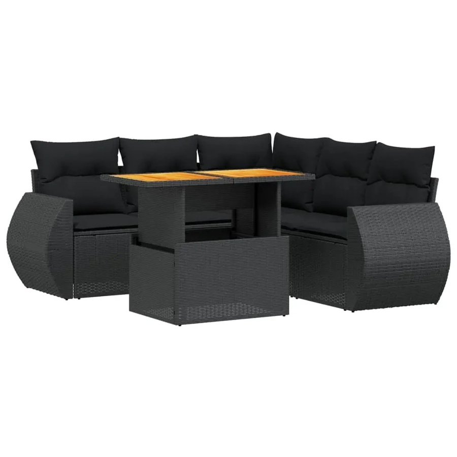 vidaXL 6-teilige Garten-Sofagarnitur in L-Form aus Polyrattan mit Kissen und Couchtisch, Schwarz - Bild 2