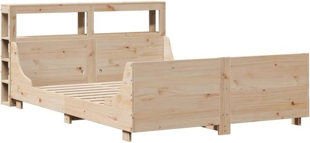 vidaXL Massivholzbett aus Kiefernholz in rustikalem Design, unbehandelt, B/T/H: 140 x 190 cm - Bild 1