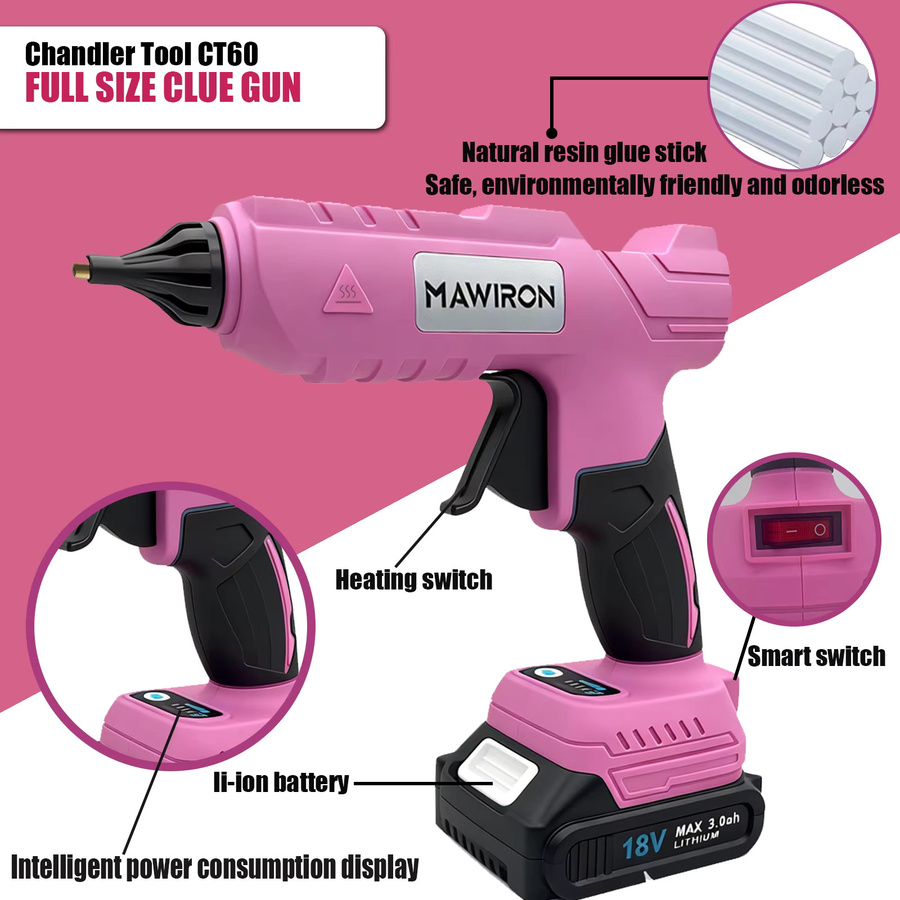 TEETOK Elektrische Heißklebepistole in Pink mit 2 Akkus, Ladegerät und 11 mm Klebestiften für DIY-Bastelarbeiten - Bild 4