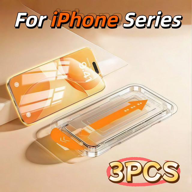 3er-Set Gehärtetes Glas Displayschutzfolie für iPhone 17 16 15 14 13 12 11 Pro Max Plus mit Installationskit, Transparent - Bild 1