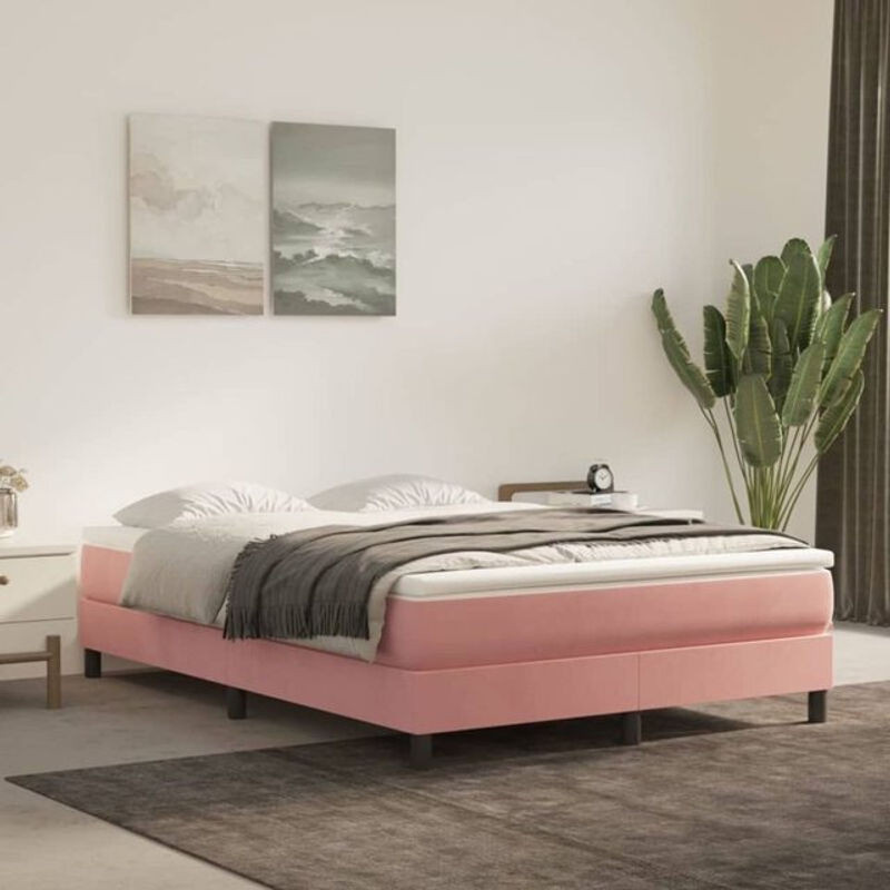 Vidaxl Boxspringbett mit Matratze in Rosa und Weiß aus Samt, B/T/H: 140 x 190 cm - Bild 1