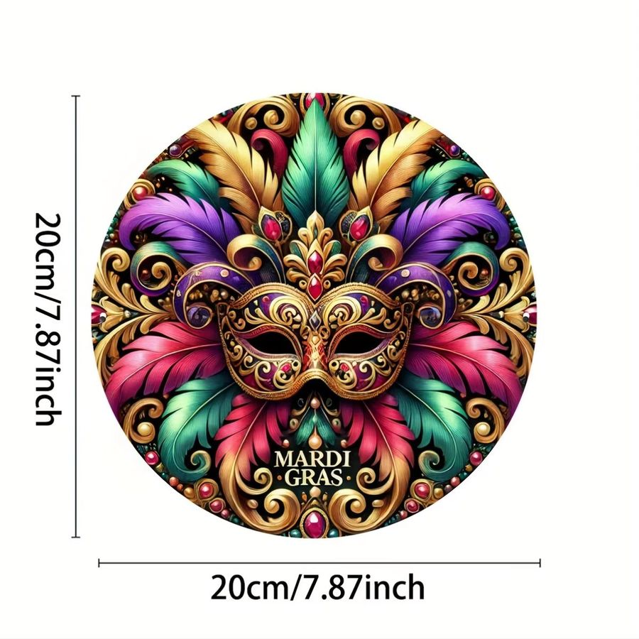 Potdemiel Vintage Mardi Gras Maske Wandkunst aus Aluminium in Gold, rundes dekoratives Schild, Durchmesser: 20,32 cm - Bild 2