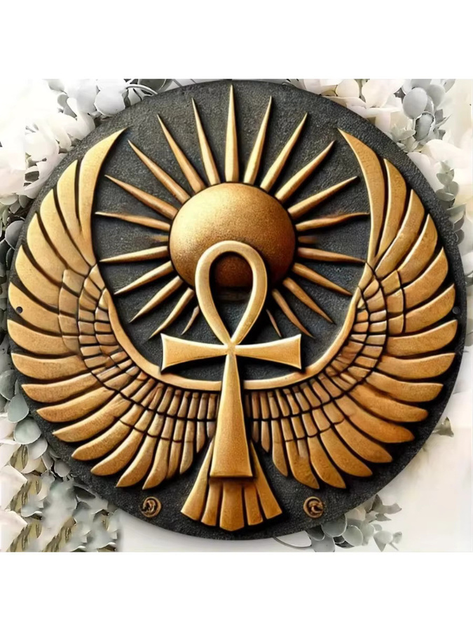 CIFBUY Retro Ankh & Ra Sun Wandkunst Gold Rund Abstrakt - Bild 6