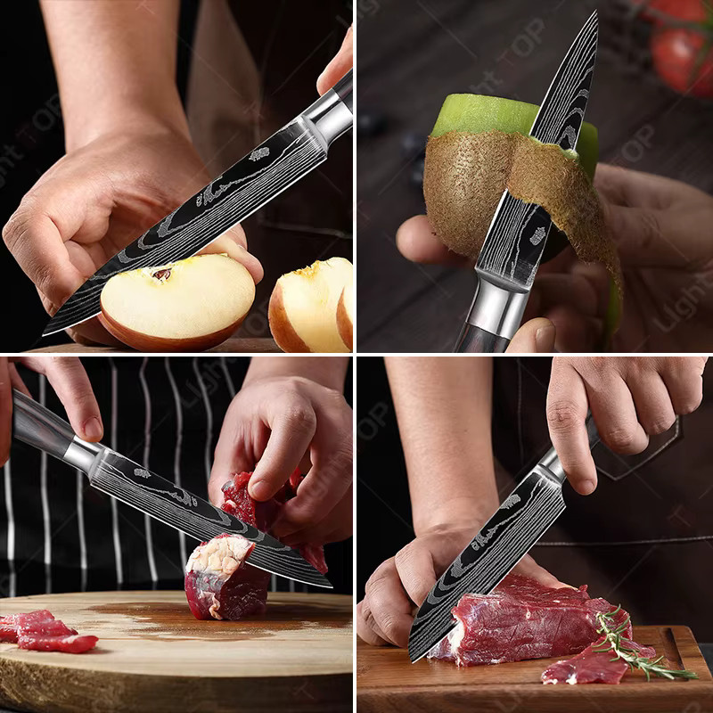 WXCOO Santoku Damast Küchenmesser mit Holzgriff als Allzweck-Kochmesser - Bild 3