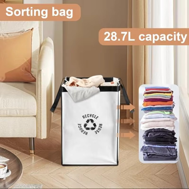 Untior 2er-Pack Recyclingbeutel mit Griff und Sortier-Organizer, wasserdicht, Weiß und Schwarz, Fassungsvermögen: 28,7 l - Bild 4