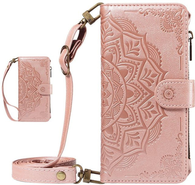 Leder Geldbörse Klapphülle mit Mandala Prägung für Motorola Edge 70 60 50 40 Fusion Pro Ultra Neo 5G in Rose Gold - Bild 1