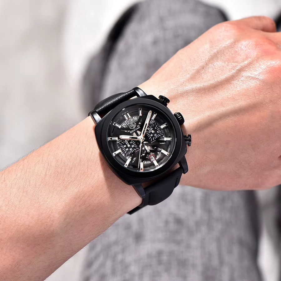 BENYAR Chronograph, Armbanduhr, Quarz, Leder, Schwarz, Herren - Bild 2