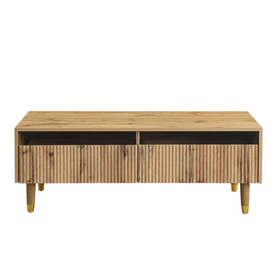 okwish Couchtisch modern mit 2 Schubladen und farbwechselndem LED-Lichtstreifen in Braun, B: 110 cm, T: 50 cm, H: 40 cm - Bild 2