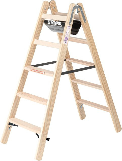 PROREGAL Stufen-Stehleiter aus Holz in Braun, beidseitig begehbar mit 2 x 5 Stufen - Bild 1