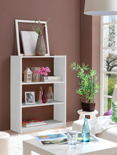 TiCAA Standregal Bücherregal aus Kiefer Holz in Weiß - Bild 1