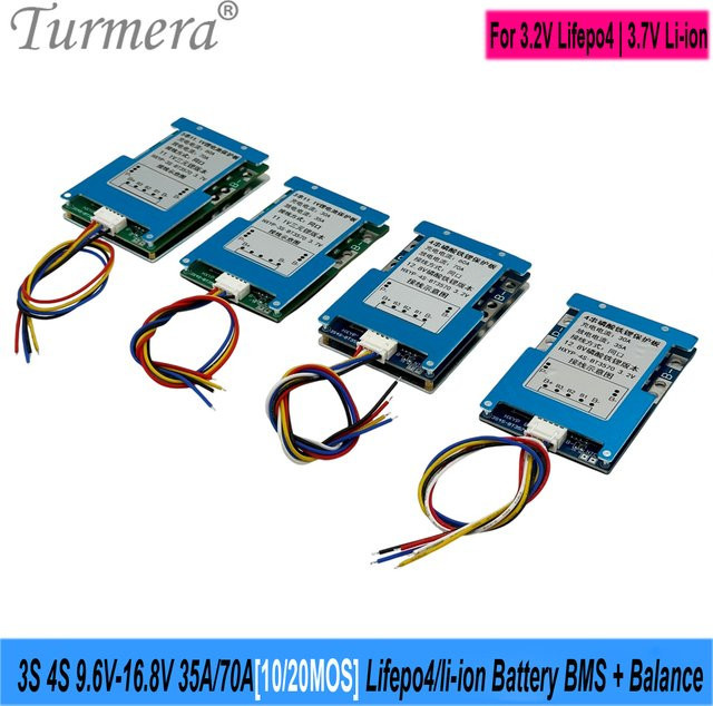 Turmera BMS Akku-Schutzschaltung mit Balance für Li-Ion und LiFePO4 Akkus, 3S 10,8V/12,6V bis 4S 12,8V/16,8V, 35A/70A, Blau - Bild 1