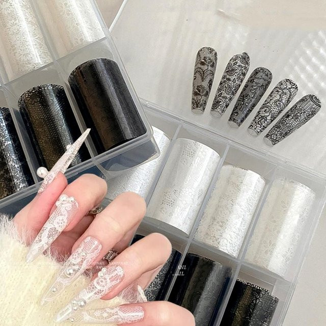 MAFANAILS Nageltransferaufkleber, schwarz-weiß, Spitze - Bild 1