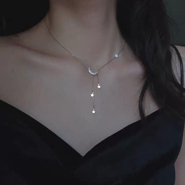 Halskette und Anhänger 925 Sterling Silber, Sterne, Mond, Damen - Bild 1