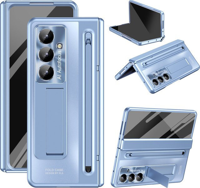 Faltbare 360° Vollschutz-Scharnierhülle für Samsung Galaxy Z Fold 7 6 5 4 5G mit Touchpen, gehärteter Glasfolie und Ständer in Black oder Blue - Bild 1