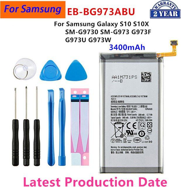 Samsung EB-BG973ABU Ersatzakku mit 3400mAh für Galaxy S10, S10x (SM-G9730, SM-G973, G973F, G973U, G973W) inklusive Werkzeug, Farbe: Silber - Bild 1