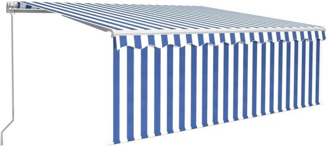 vidaXL Markise manuell einziehbar mit Rollo und LED, Farbe: Blau und Weiß, B x H: 450 x 300 cm - Bild 1
