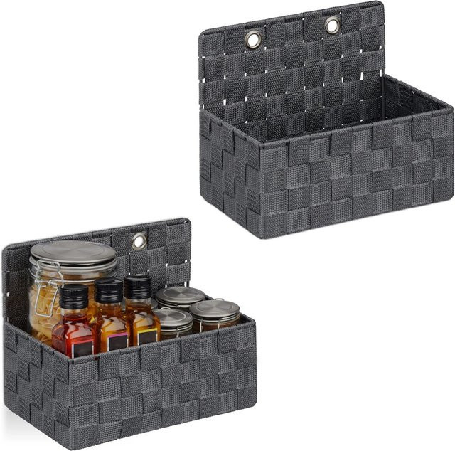 Relaxdays Aufbewahrungskörbe aus Kunststoff und Metall in Grau zum Hängen, 2er Set, B: 20 cm, T: 25 cm, H: 16,5 cm - Bild 1