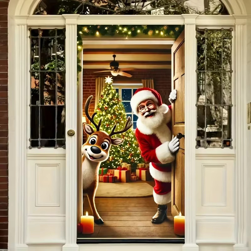 VIKAMA Weihnachtsmann-Türvorhang mit Rentier-Motiv in Multicolour, Weihnachtsdekoration für Haustür und Veranda, Breite: 90 cm, Höhe: 180 cm - Bild 3