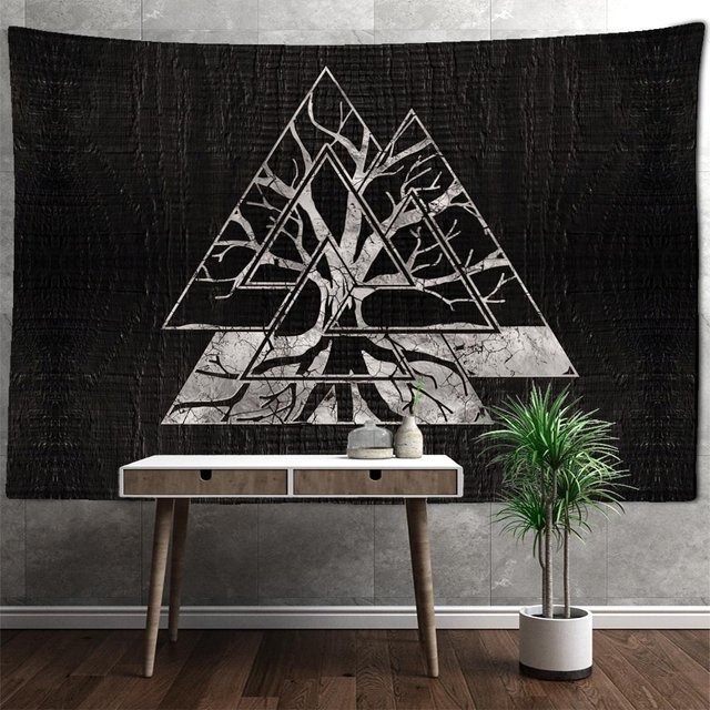 Viking Rune Kunst Wandteppich Super Six im Bohemian Hippie Stil, Farbe: Schwarz, B/H: 150 x 100 cm - Bild 1