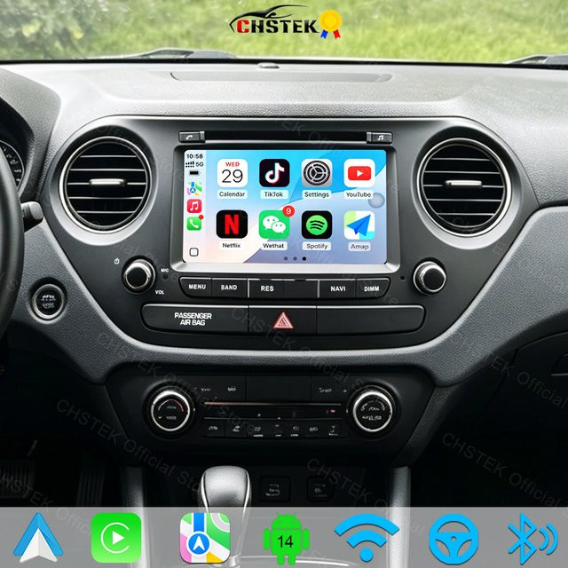 CHSTEK Android 14 Autoradio für Hyundai i10 Grand 2013-2018 mit Carplay, GPS, WIFI, 4G und Bluetooth in Schwarz - Bild 1