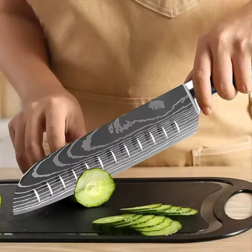 GuanQi Santoku Kochmesser aus Damaskus-Stahl mit Kunstharzgriff - Bild 3