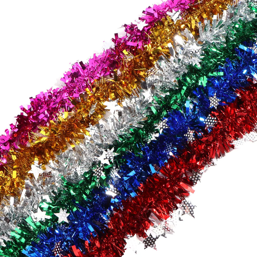 Buntes Lametta Band mit Sternen-Motiv für Weihnachtsbaum und Party-Dekoration, Breite: 9 cm, Länge: 2 m, Mehrfarbig - Bild 2
