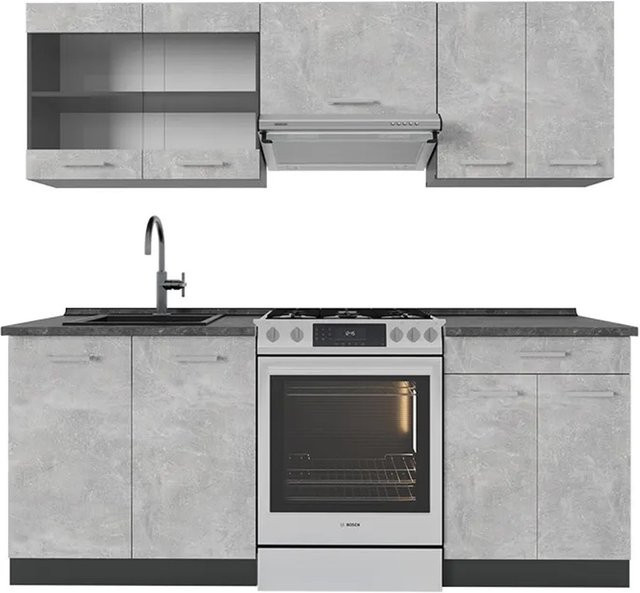 Vicco R-Line Küchenzeile modern in Beton-Optik und Anthrazit, Breite: 200 cm - Bild 1