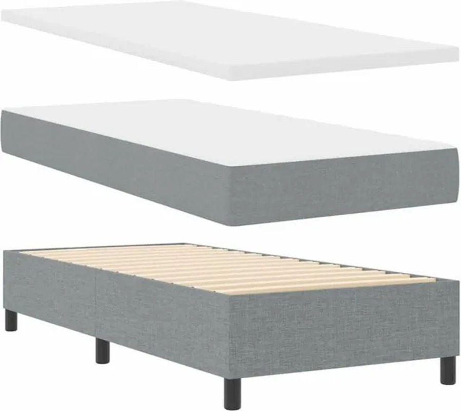 vidaXL Boxspringbett mit Matratze in Grau aus Stoff und Holzwerkstoff, B/T: 80 x 200 cm - Bild 1