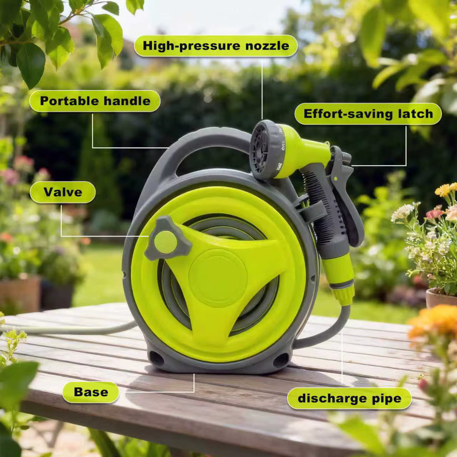 SAEIV Einziehbarer Gartenschlauchhalter in Grün mit 12 m Schlauchlänge für Gartenbewässerung und Autowäsche - Bild 3
