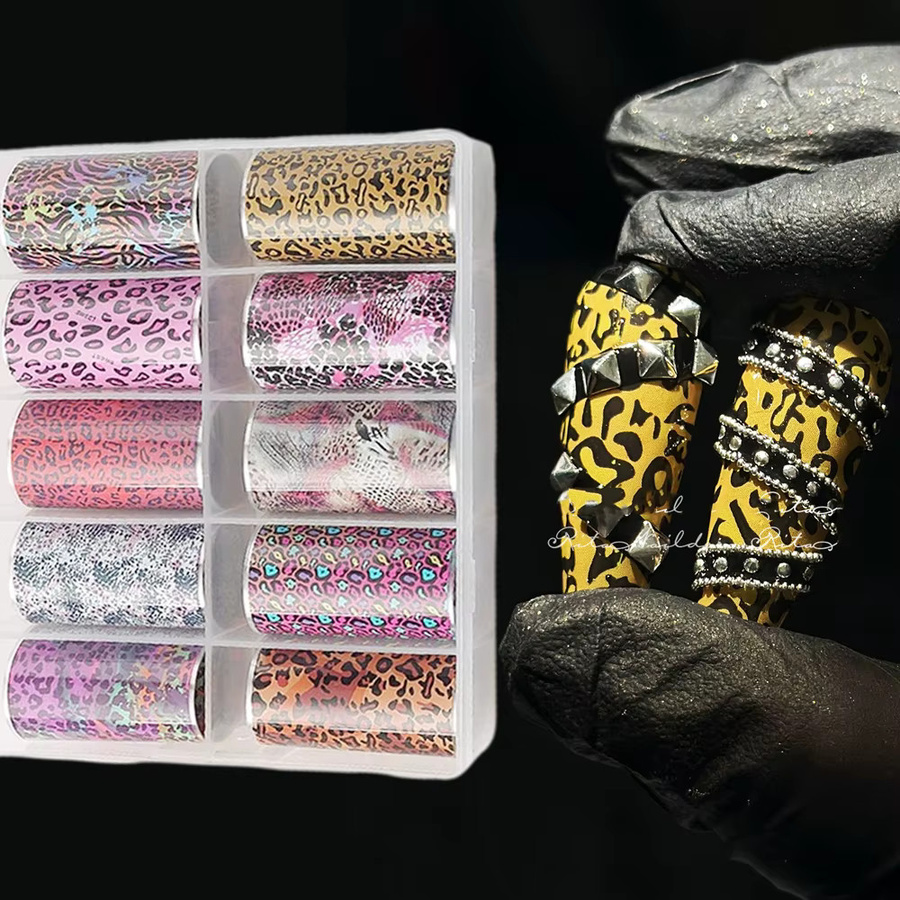 MAFANAILS Nageltransferfolien, Rosa Leopardenmuster, Glänzend, 10 Rollen - Bild 3