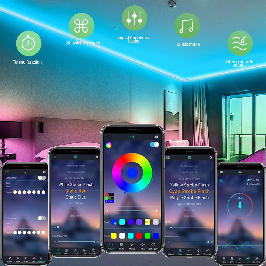 KISUFU RGB COB LED Streifen mit Wifi und Bluetooth, 12V flexibles Lichtband Multicolor mit Fernbedienung und Netzteil - Bild 3