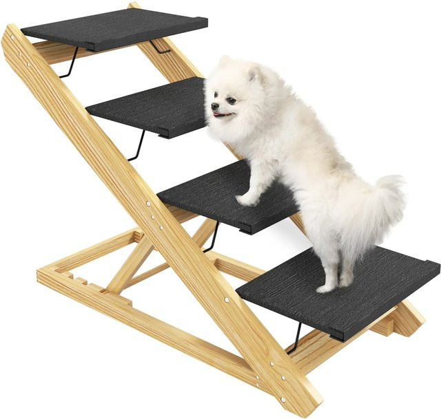 PawHut 2 in 1 Hundetreppe aus Kiefernholz in Natur, 4 Stufen - Bild 1