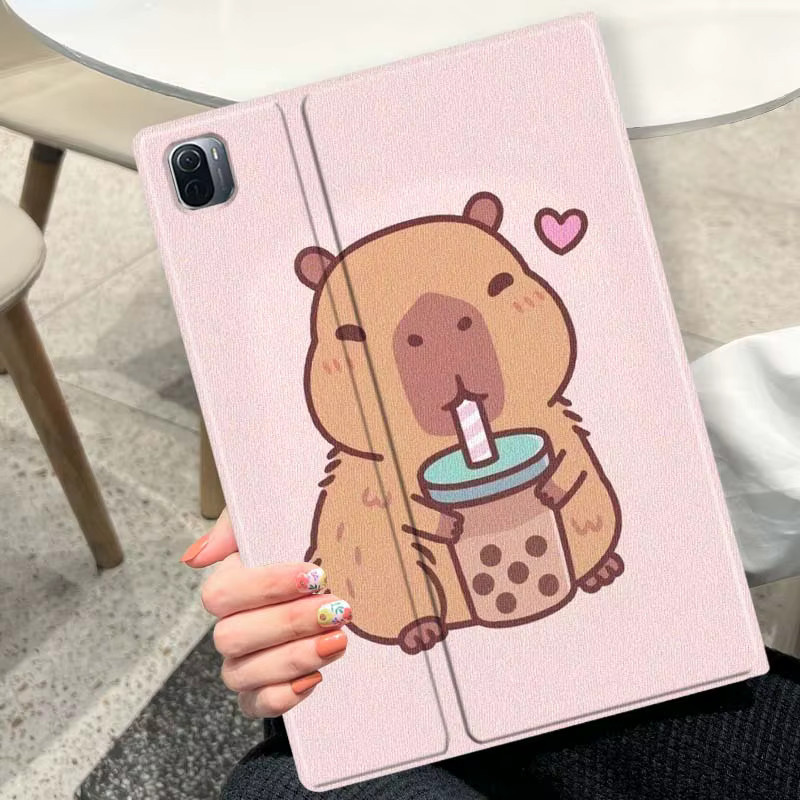 Cartoon Capybara Bubble Tea Tablet Hülle für Xiaomi Redmi Pad Pro Max Ultra in Pink - Bild 2