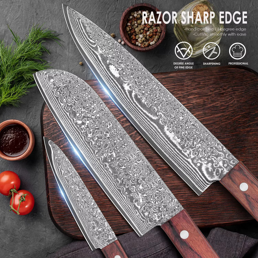 SAEIV 3-teiliges professionelles Küchenmesser-Set mit Kochmesser, Santoku-Messer und Mehrzweckmesser inklusive Geschenkbox - Bild 3