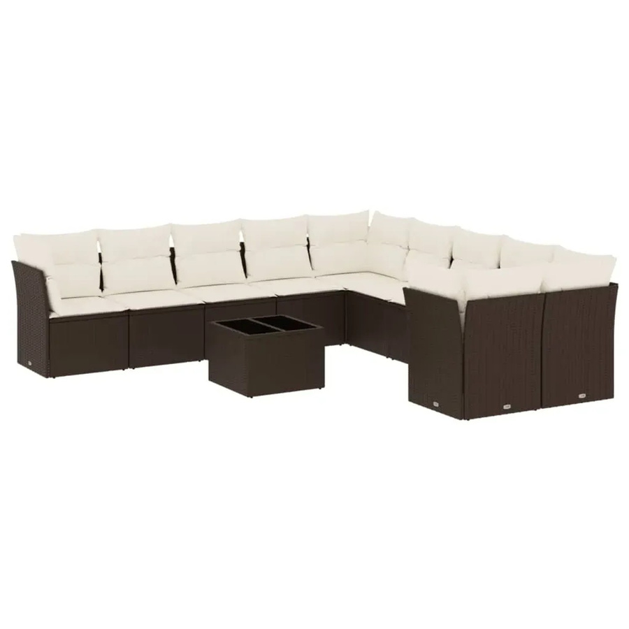 vidaXL 11-tlg. Garten-Sofagarnitur in U-Form aus Polyrattan mit Kissen, Braun - Bild 2