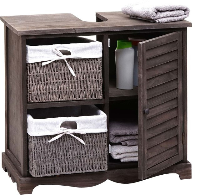 Waschbeckenunterschrank MCW-H20 aus Massiv-Holz mit Korb-Schublade in Shabby Grau-Braun, B/T/H: 60 x 65 x 31 cm - Bild 1