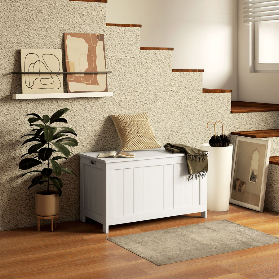 HOMCOM Aufbewahrungsbox Truhe mit Griff und Deckel in Weiß, B/T/H: 81 x 40 x 46 cm - Bild 2