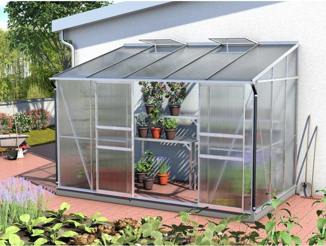 Vitavia Anlehn-Gewächshaus Ida 6500 aus aluminium eloxiert mit 4 mm HKP und 6,5 m² Fläche - Bild 1