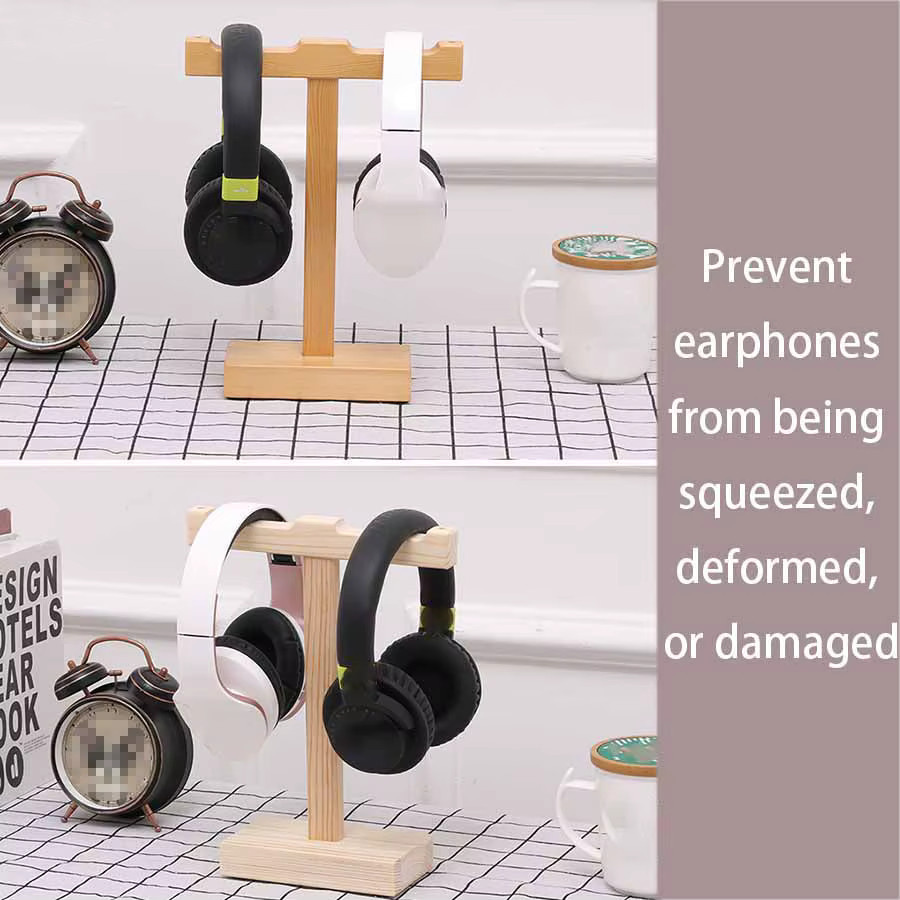 Universeller Kopfhörerständer aus massivem Holz in Braun als Headset-Aufhänger und Wandhalterung - Bild 2