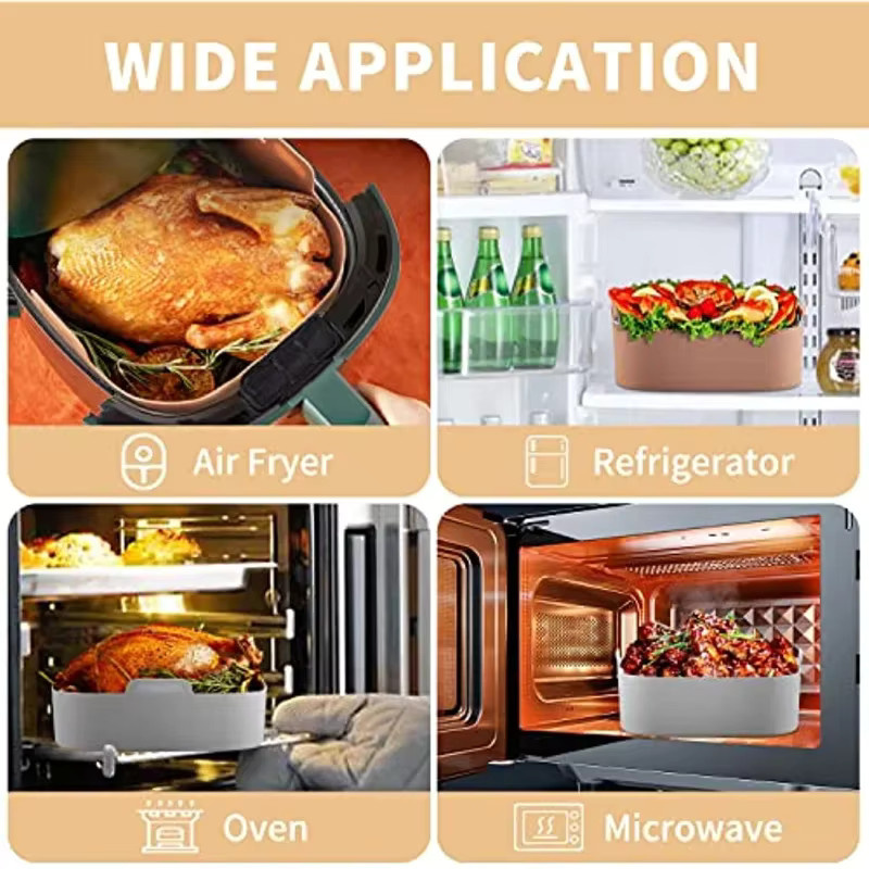 Wiederverwendbare Silikon Airfryer Backform für Heißluftfritteusen, Grau, Durchmesser: 21 cm - Bild 4