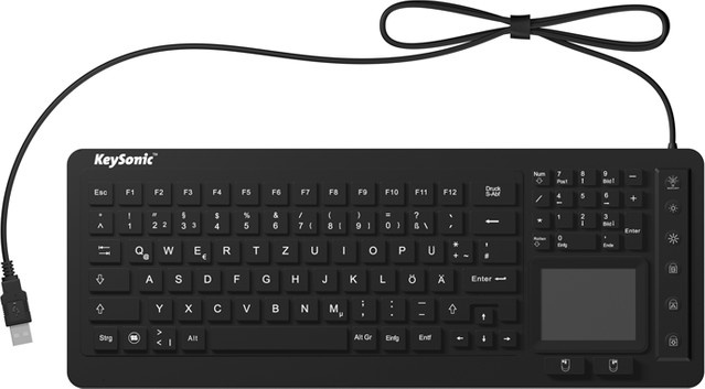 Keysonic KSK-6231 INEL USB Tastatur mit integriertem Touchpad, QWERTZ Deutsch, Schwarz, wasserfest IPX7, Silikonmembran - Bild 2