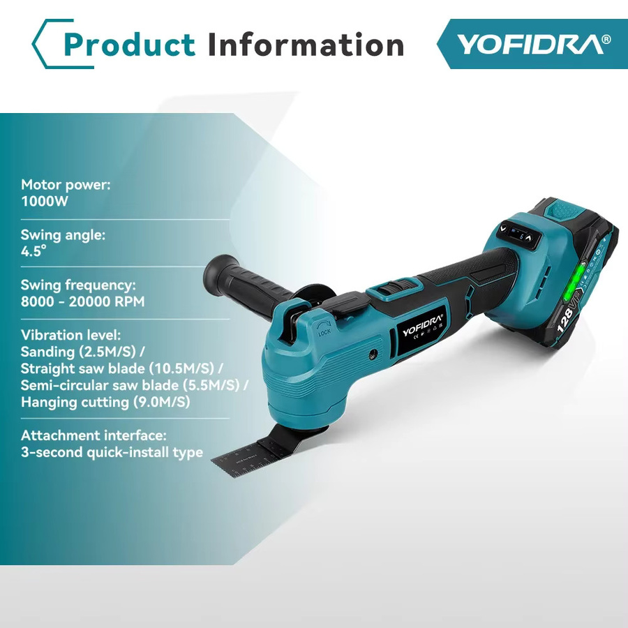 YOFIDRA 1000 W bürstenloses elektrisches oszillierendes Multitool mit AI Speed Control für Makita-Akku-Pin - Bild 3