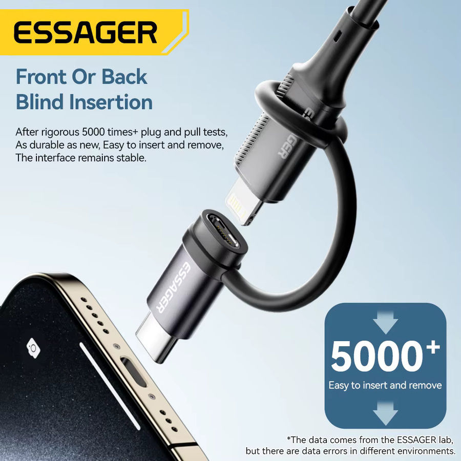 Essager USB-C-Adapter mit 3 A Schnellladefunktion, Lightning auf USB-C Konverter für iPhone 15, 14, 13 Pro und iPad, Schwarz - Bild 3