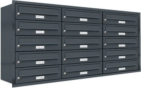 AL Briefkasten-Mehrfachbriefkasten für 15 Parteien zur Unterputzmontage, grau, B/H/T: 118,9 x 61,5 x 27,5 cm - Bild 1