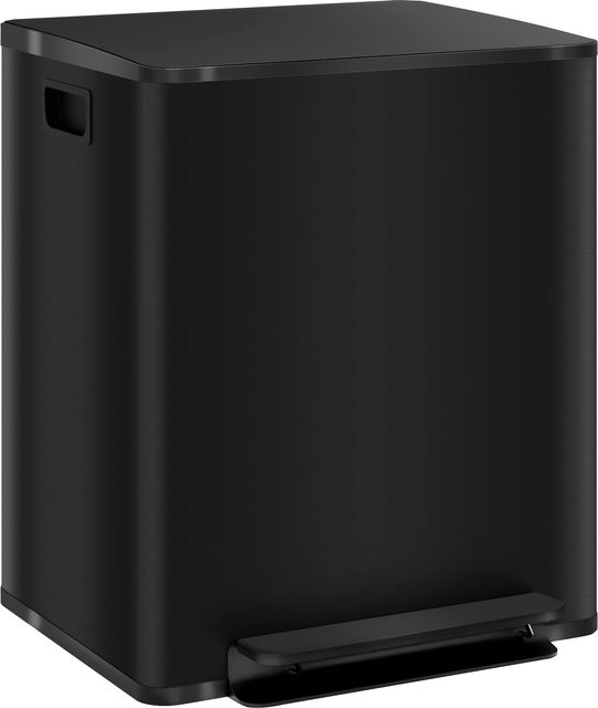 HOMCOM Doppel-Treteimer aus Edelstahl mit Deckel und Inneneimern, 2x25L, Silber/Schwarz, B/T/H: 47,7 x 37,5 x 56 cm - Bild 1
