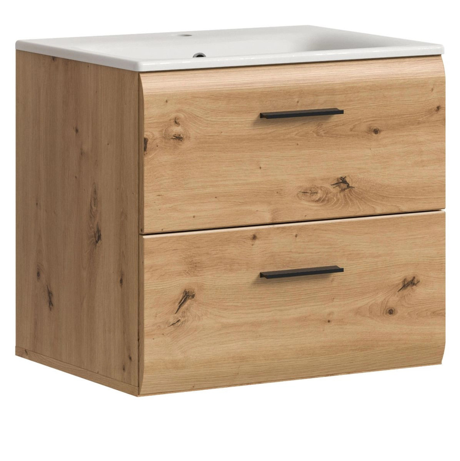 Hängender Waschtisch mit Waschbecken in Eiche Matt, Breite: 60 cm, Tiefe: 55 cm, Höhe: 46 cm - Bild 3