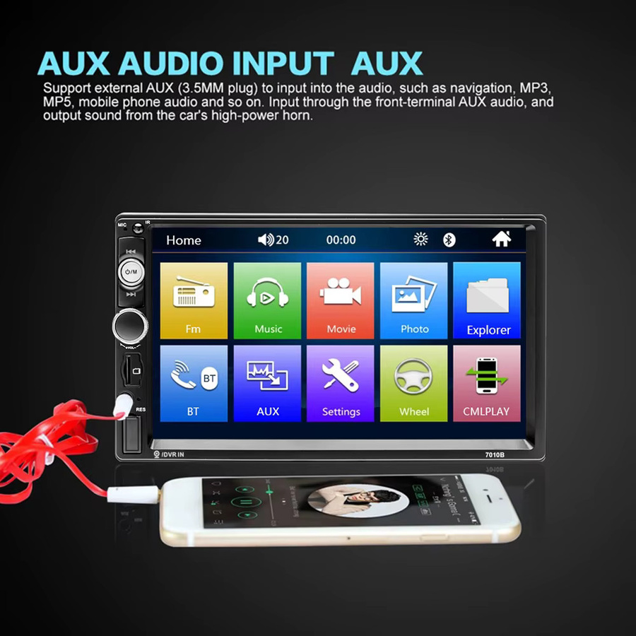 Podofo 2Din 7 Zoll Autoradio mit Android und iPhone Mirror Link, Bluetooth, FM-Radio, AUX und USB-Ladefunktion in Schwarz - Bild 3