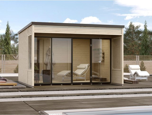 WEKA Gartenhaus Cubilis 2.0 aus Massivholz in Beige mit Flachdach B/H/T: 388 x 249 x 380 cm - Bild 1