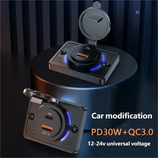 Kebidumei Wasserdichte Autoladebuchse mit PD 30 W und QC 3.0 18 W Schnellladefunktion, USB-C, Schwarz - Bild 1