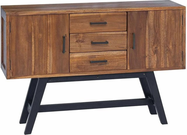 vidaXL TV-Ständer aus Massivholz Teak in Natur, Vintage Design, B/T/H: 110 x 30 x 75 cm - Bild 1